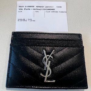 Saint Laurent
YSL Grain de Poudre Leather Card Case, Silvertone Hardware